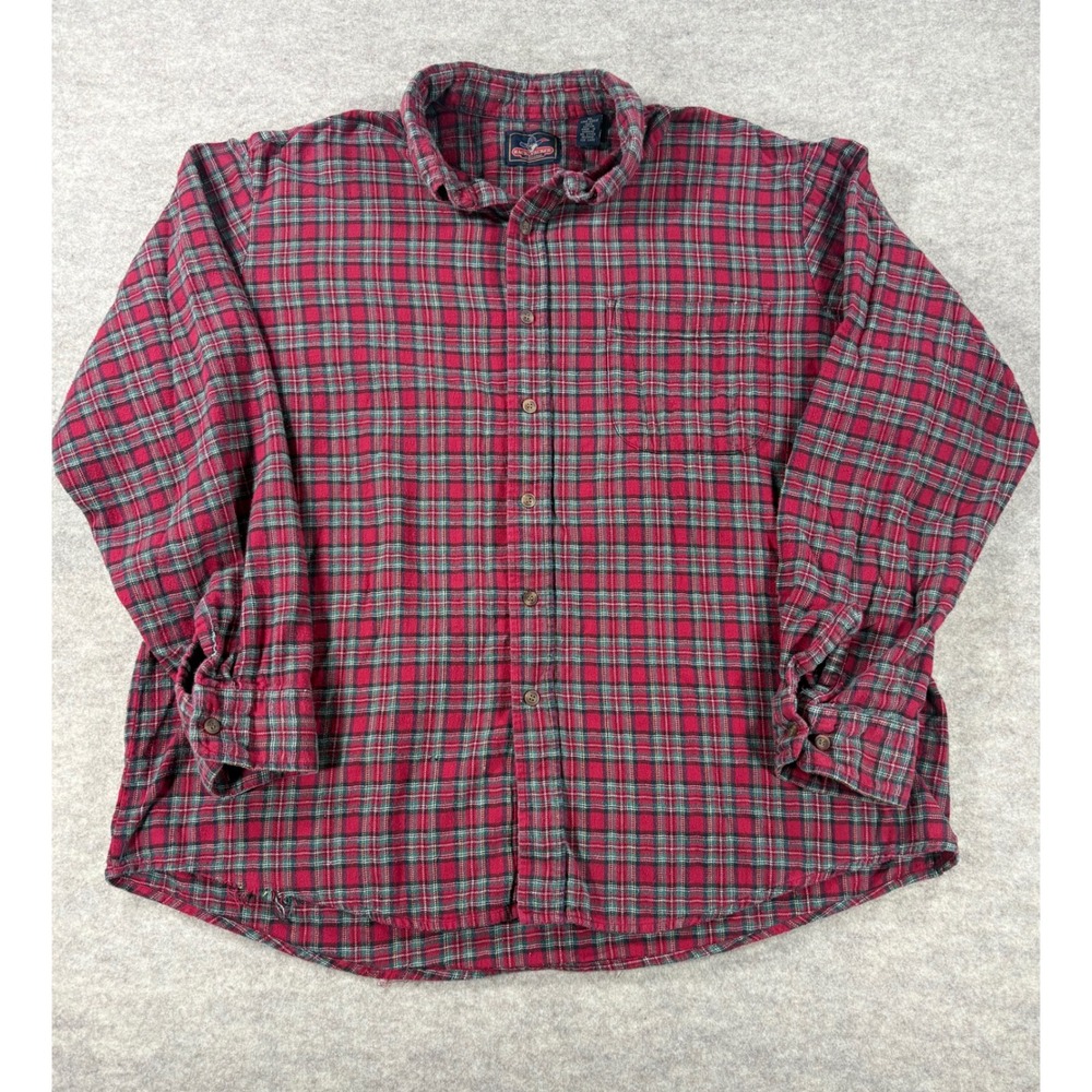 Backpacker Sportswear Mens XL Flannel Shirt Red Green Plaid Cotton Distressed